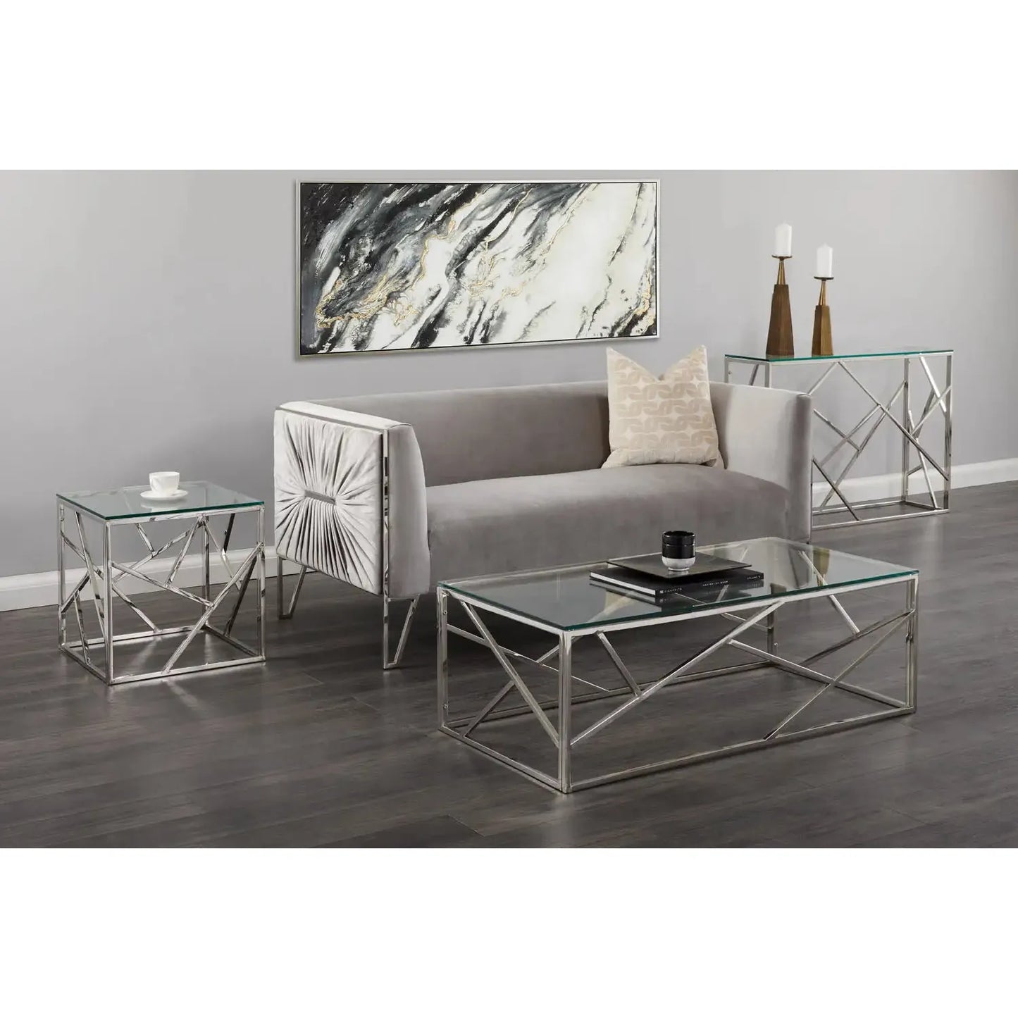 Carole Glass End Table for Living Room – Polished Steel & Modern Style