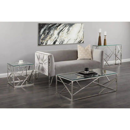 Carole Glass End Table for Living Room – Polished Steel & Modern Style