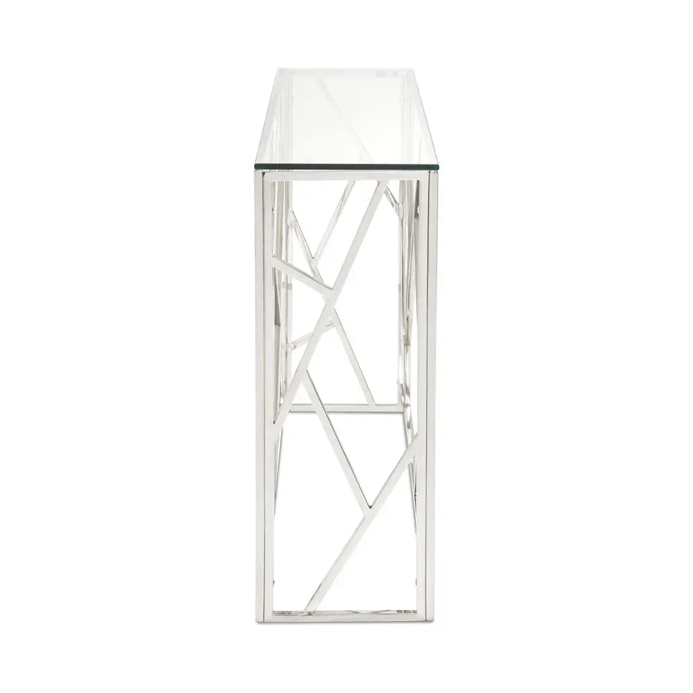 Carole Glass Top Console Table - Decorative Steel Frame Design