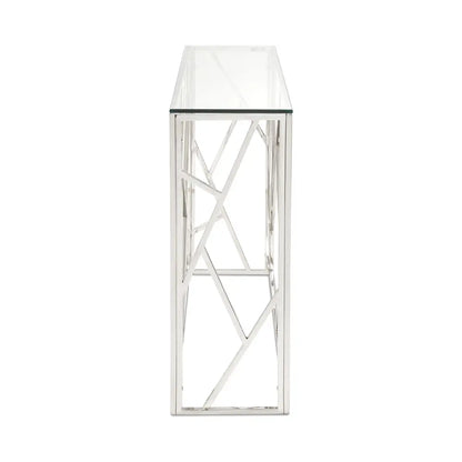 Carole Glass Top Console Table - Decorative Steel Frame Design