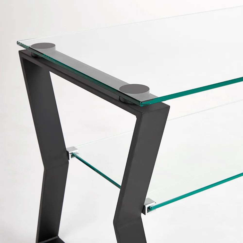 Black Metal Legs  Of Noa Glass Top TV Stand  Black Metal Frame