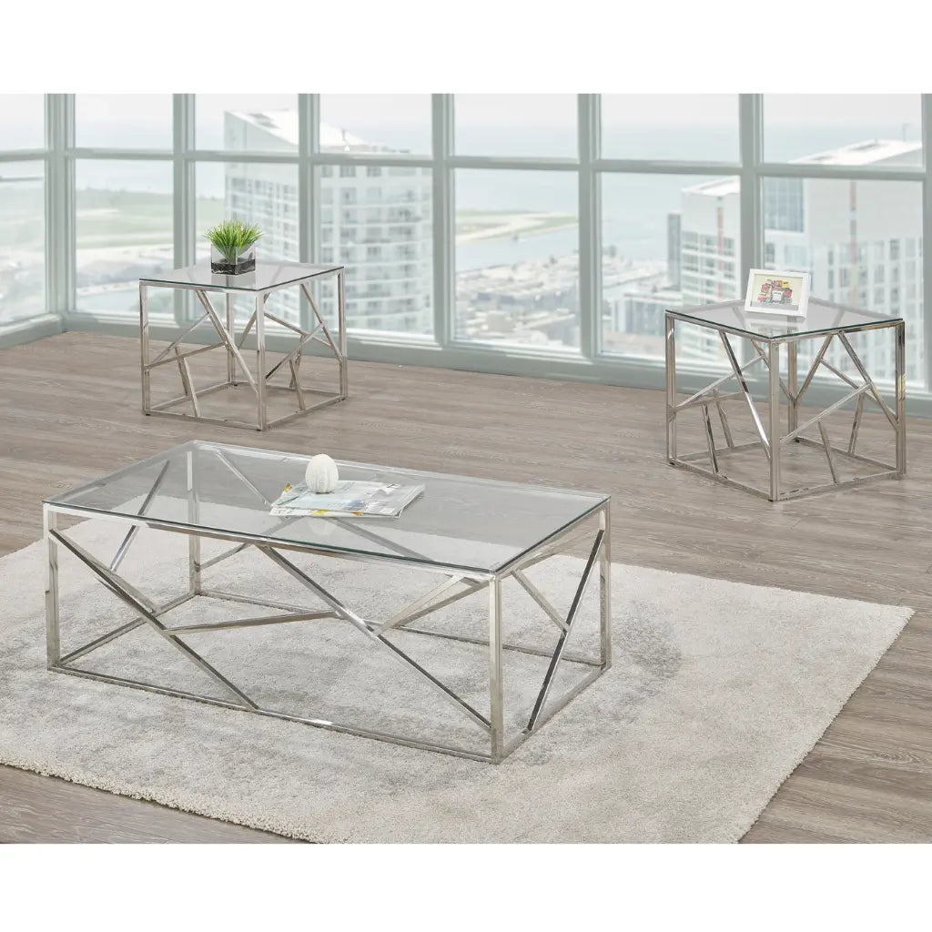 Modern glass coffee table set with metal frame 
