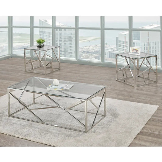 Modern glass coffee table set with metal frame 