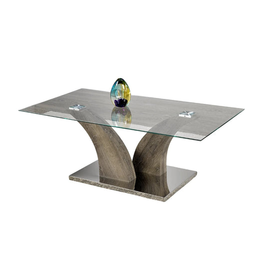 Modern glass table with wooden legs 