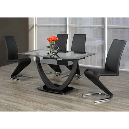 Glass Dining table set with black chairs