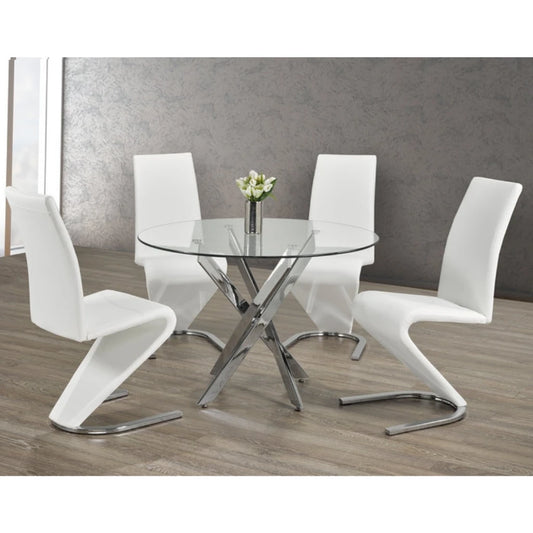 Round Dining table set with four white chairs 