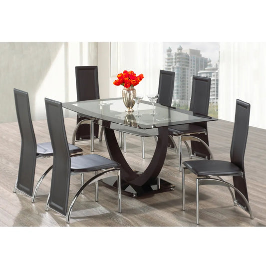 Glass Dining table set with six leather chairs 