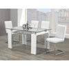 Modern glass dining table set with white chairs