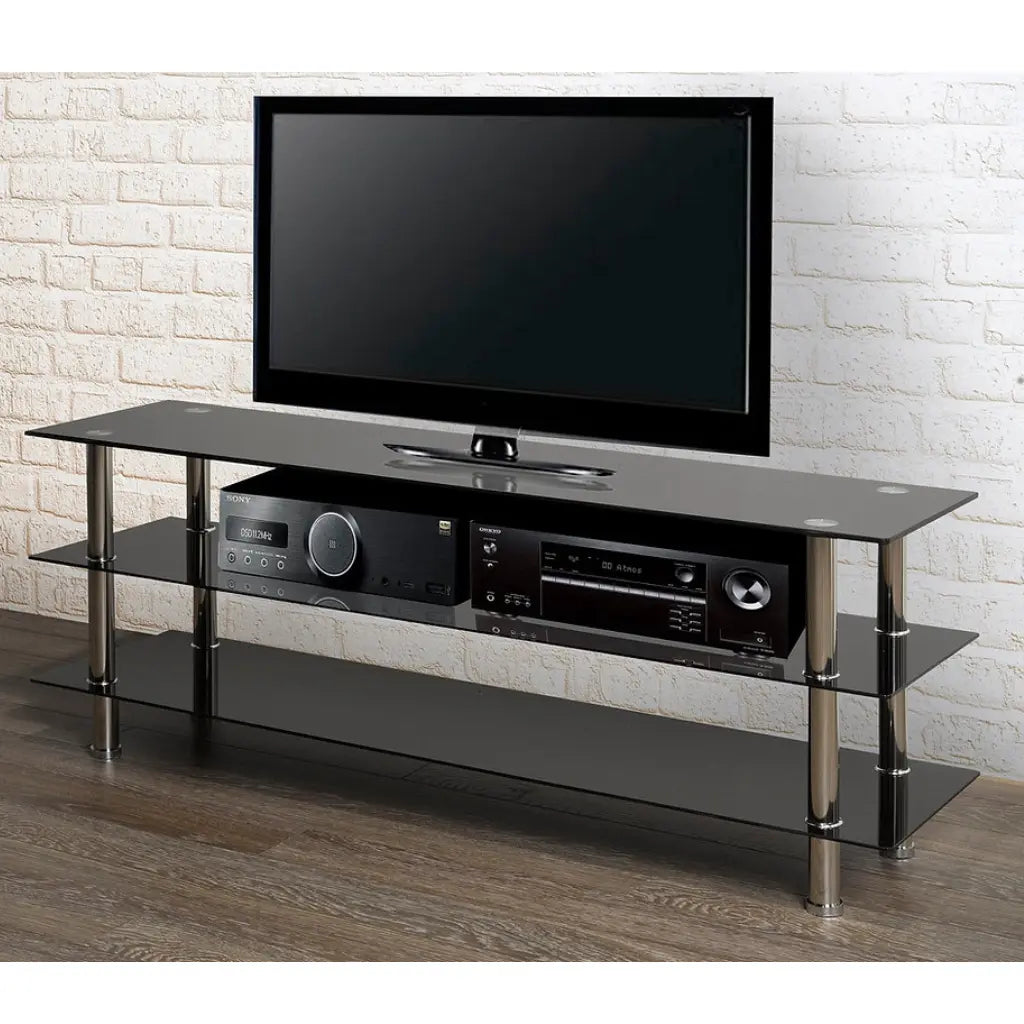  Black Glass TV Stand With 3 Shelves