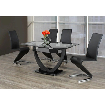 Glass Top Dining table set with four black chairs
