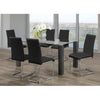 Glass dining table set with six black chairs