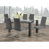 Glass dining set with six grey chairs 