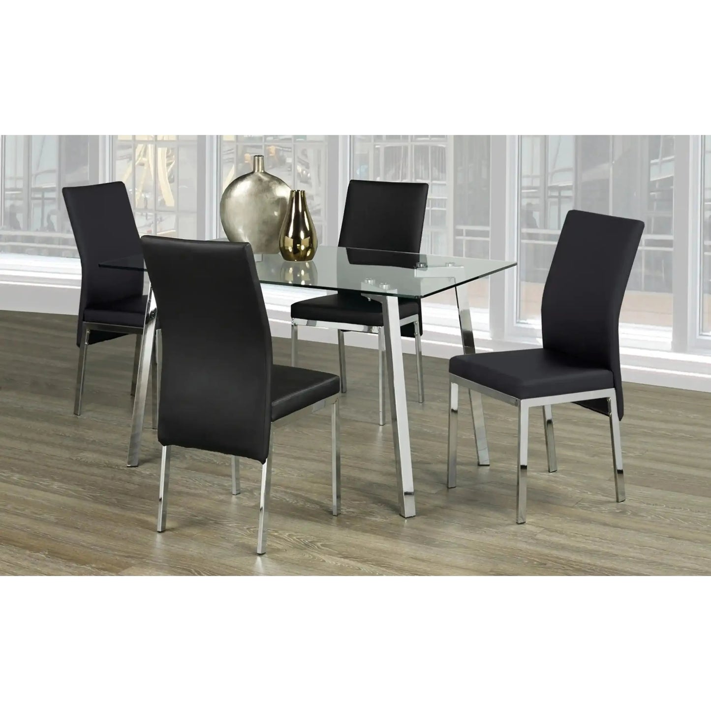 Glass Dining table set with four black PU chairs 