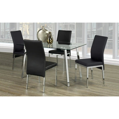 Glass Dining table set with four black PU chairs 
