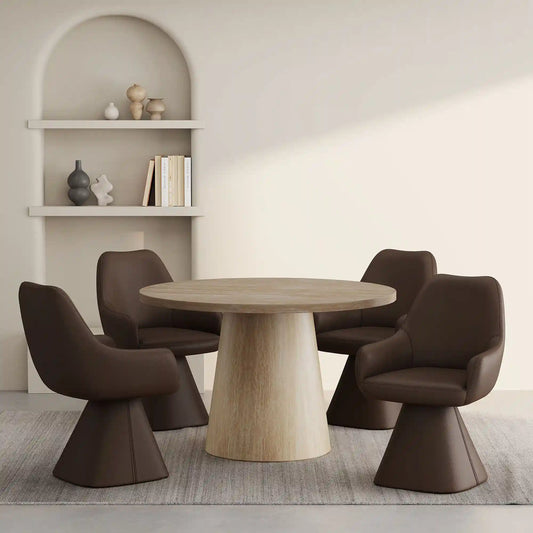 Godiva/Caprese Ivory 5pc Dining Set – Round Faux Stone Table