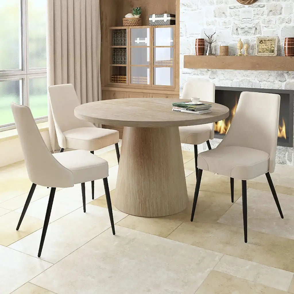 GodivaKoda 5pc Ivory Pedestal Dining Set – Round Faux Stone Table