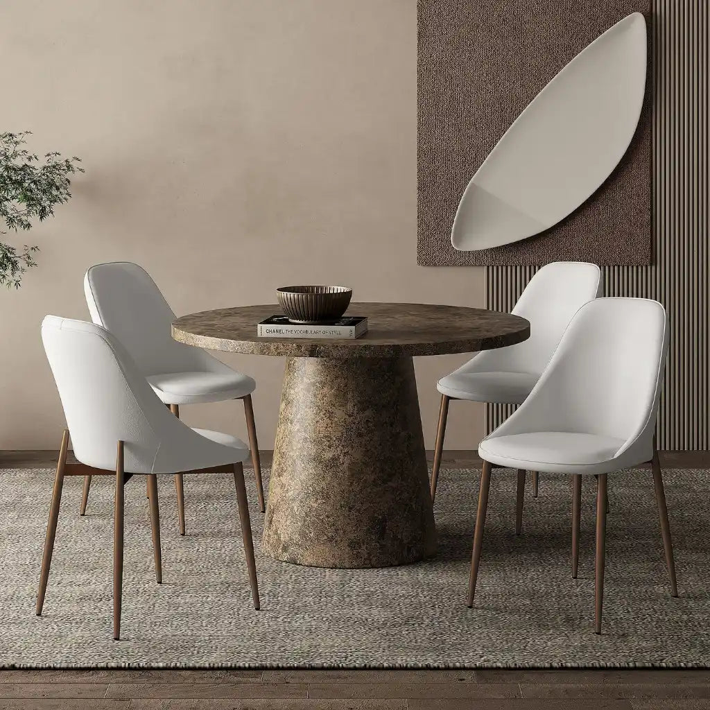 Godiva Pedestal Round Dining Table – Faux Stone Finish