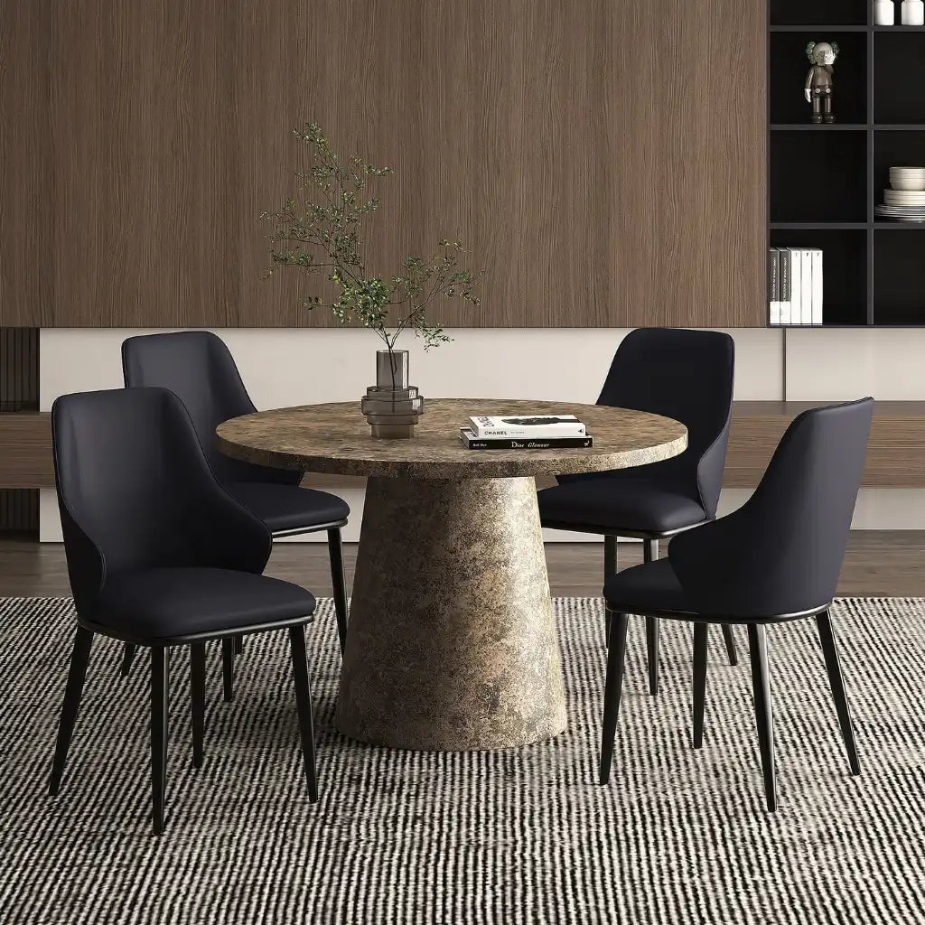 Godiva Pedestal Round Dining Table – Faux Stone Finish