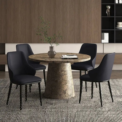 Godiva Pedestal Round Dining Table – Faux Stone Finish