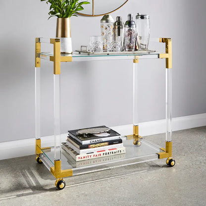 Esme Gold Bar Cart with Glass Shelves – Elegant & Compact Design