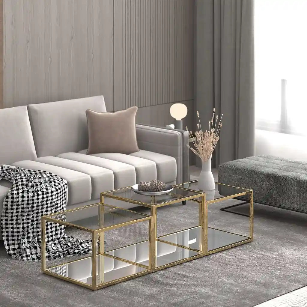 Casini 3pc Glass Coffee Table Set – Modular Multi-Tier Tables
