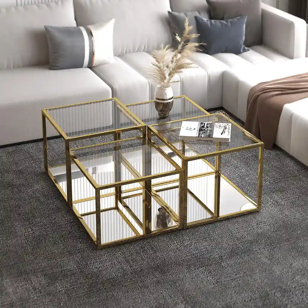 Casini 4pc Modular Glass Coffee Table Set – Tempered Glass Tiers