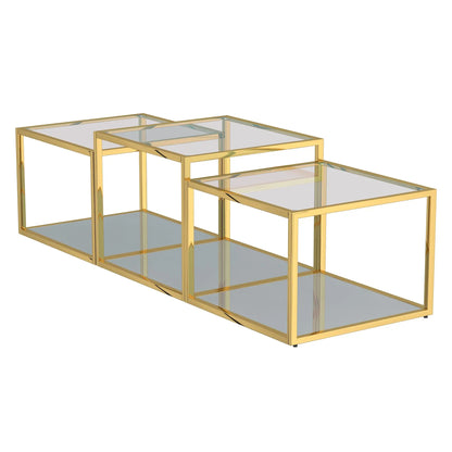 Casini 3pc Glass Coffee Table Set – Modular Multi-Tier Tables