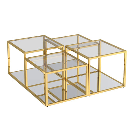 Casini 4pc Modular Glass Coffee Table Set – Tempered Glass Tiers