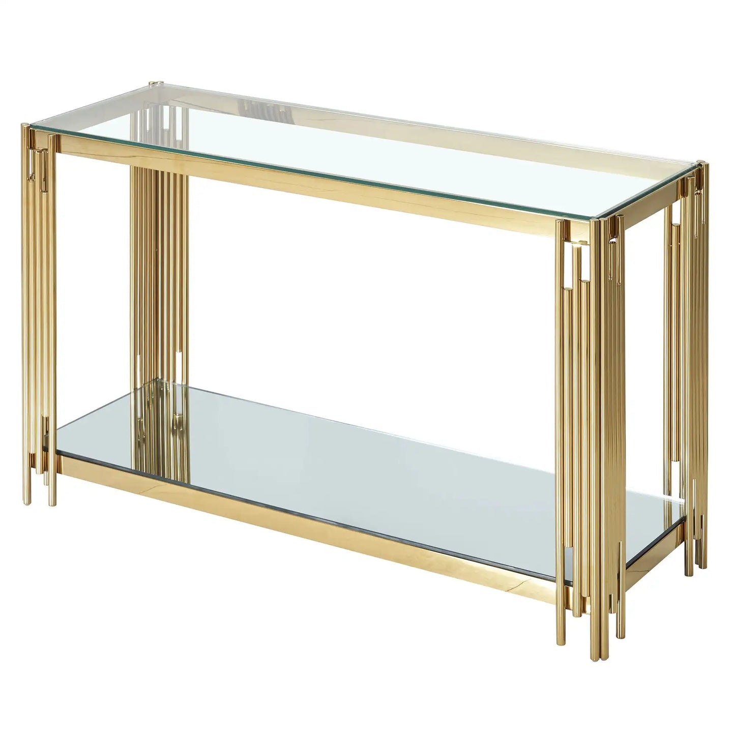 Gold Console Table with Glass Shelves - Modern Art Deco Style