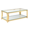 Estrel Modern Glass Coffee Table with Mirrored Shelf