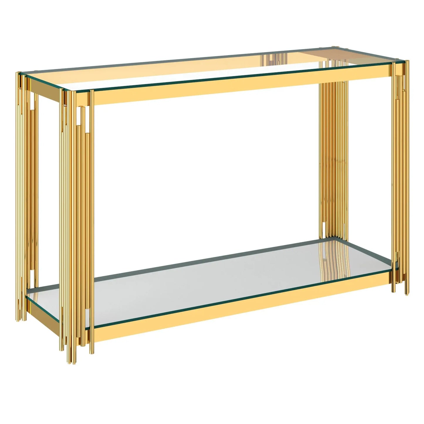 Gold Console Table with Glass Shelves - Modern Art Deco Style