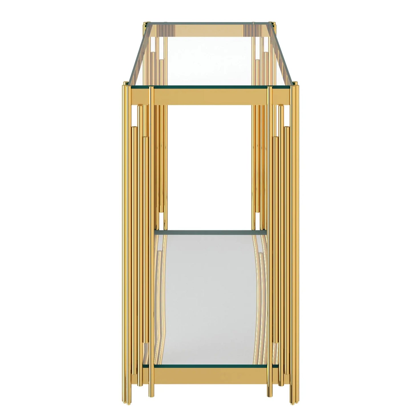 Gold Console Table with Glass Shelves - Modern Art Deco Style
