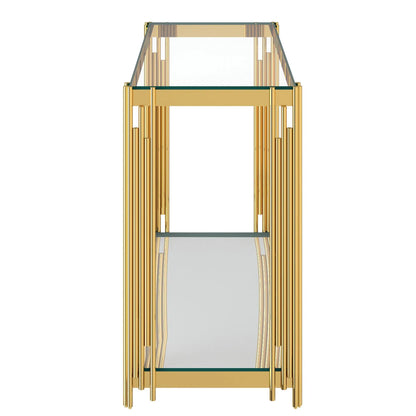 Gold Console Table with Glass Shelves - Modern Art Deco Style