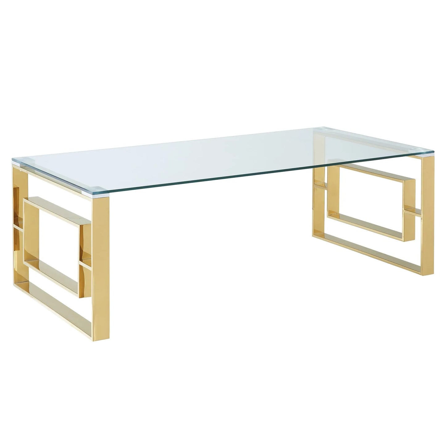Eros Modern Glass Coffee Table With Stainless Steel Frame