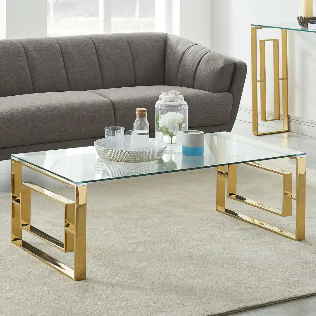 Eros Modern Glass Coffee Table With Stainless Steel Frame