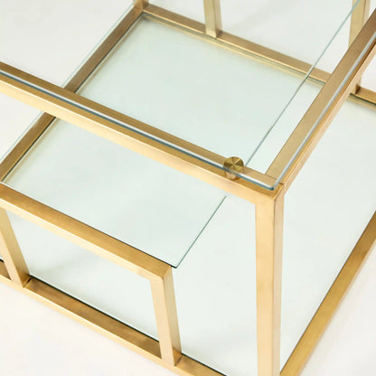 Barolo Gold Metal End Table – Brushed Gold Frame & Tempered Glass
