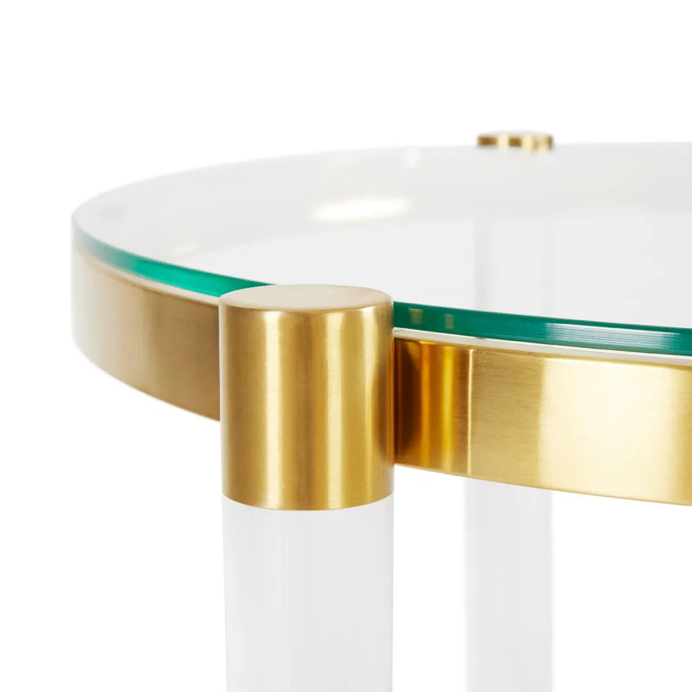Gold Metal End Table with Acrylic Gold Frame & Tempered Glass Top