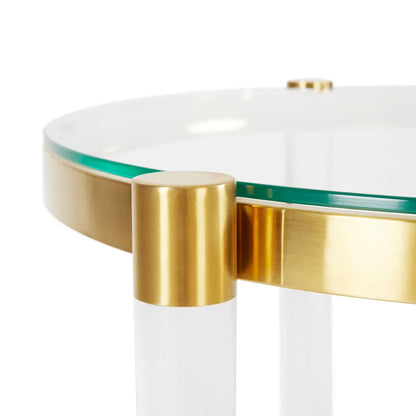 Gold Metal End Table with Acrylic Gold Frame & Tempered Glass Top
