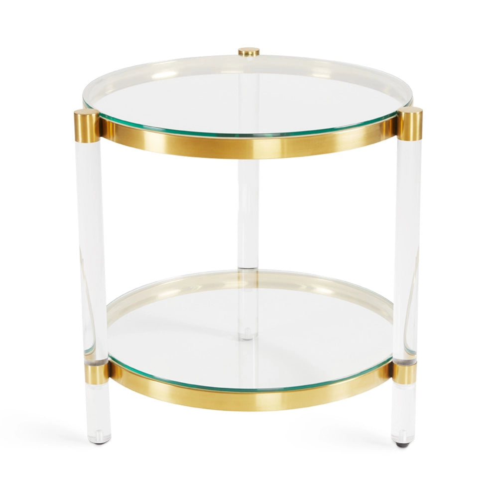 Gold Metal End Table with Acrylic Gold Frame & Tempered Glass Top