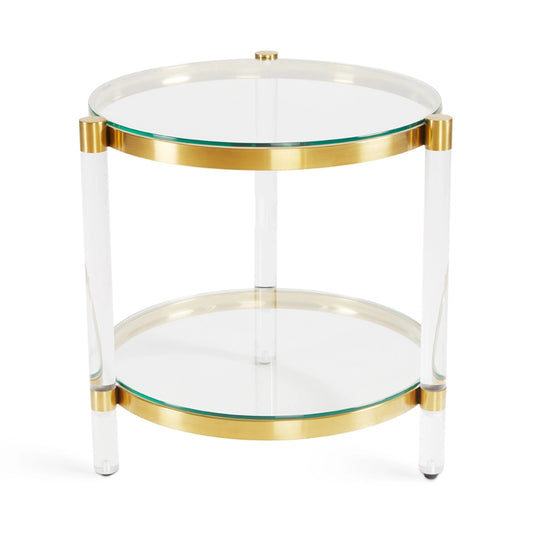 Gold Metal End Table with Acrylic Gold Frame & Tempered Glass Top