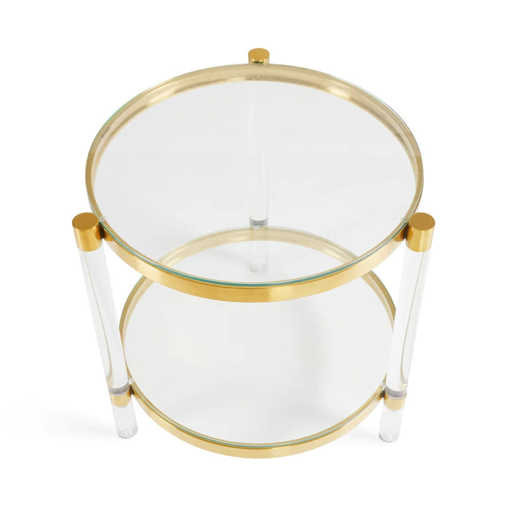 Gold Metal End Table with Acrylic Gold Frame & Tempered Glass Top