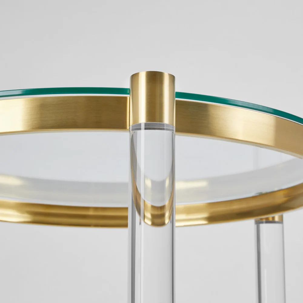 Gold Metal End Table with Acrylic Gold Frame & Tempered Glass Top
