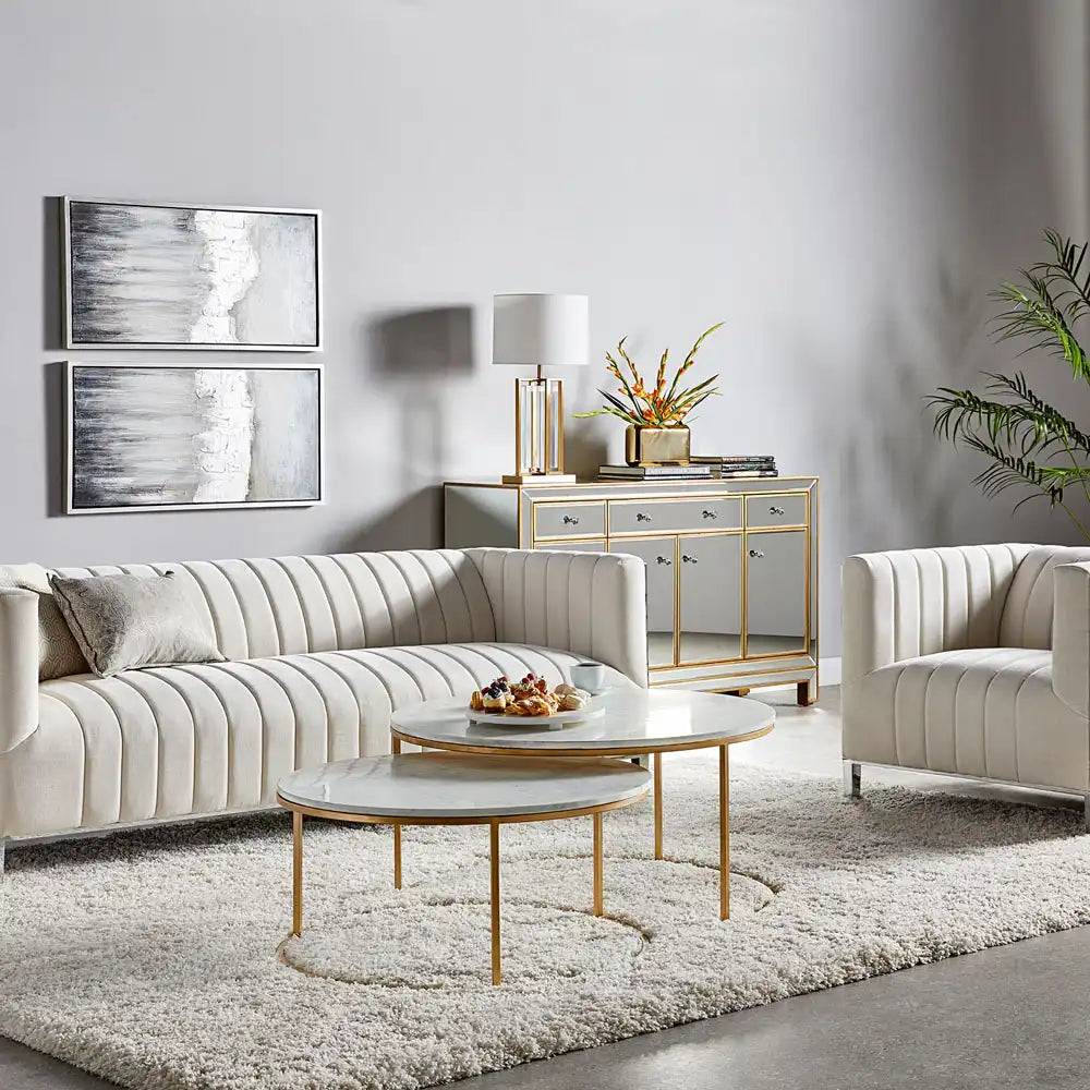 Gold Round Nesting Coffee Tables with Marble Top – Set of 2