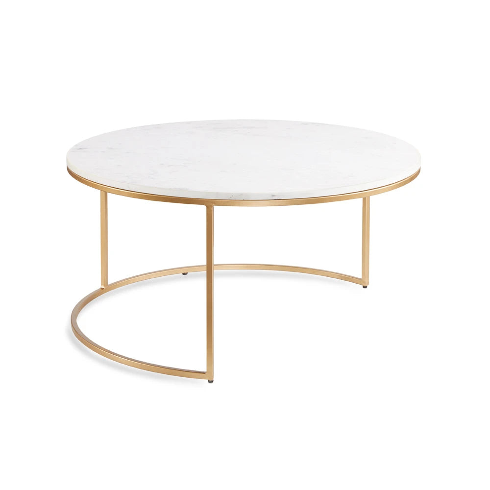 Gold Round Nesting Coffee Tables with Marble Top – Set of 2