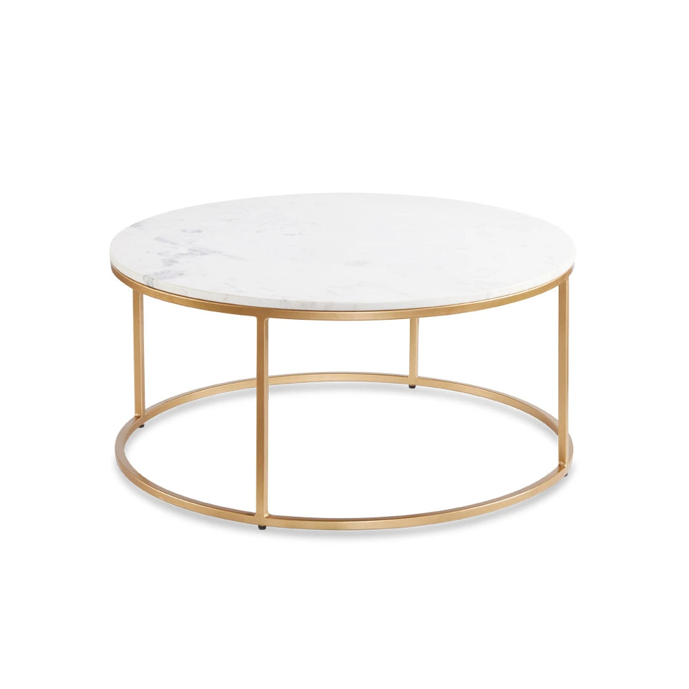 Gold Round Nesting Coffee Tables with Marble Top – Set of 2