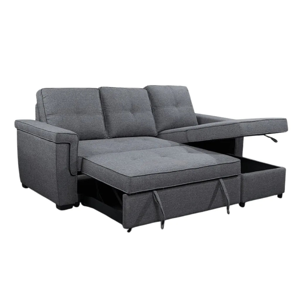 Gray sectional sofa with storage drawers 