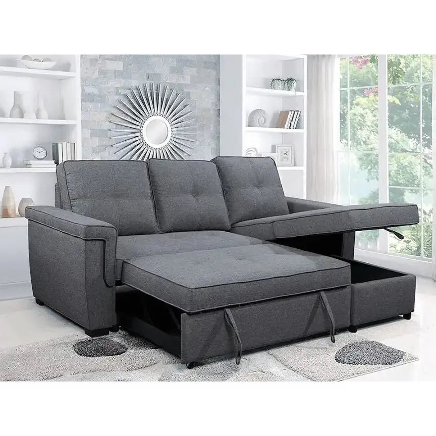 Gray sectional sofa with storage drawers for living room 