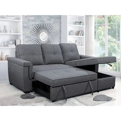 Gray sectional sofa with storage drawers for living room 