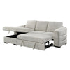 Gray sectional sofa with storage ottoman on a white background