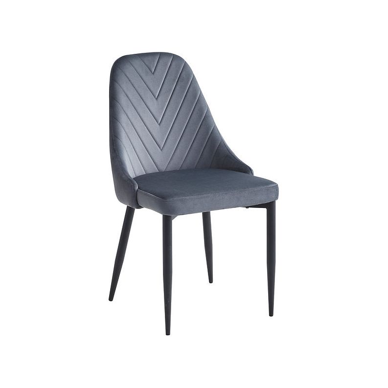 Gray upholstered chair with black legs 